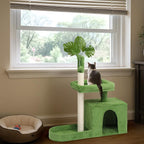 39in Plush Cat Tree with Leaves,Multi-Level Cats Tower,Large Pet Activity Center,with Sisal Scratching Post, Cozy Cat Condo, Padded Beds, Dangling Ball,for Kittens and Indoor Cats (Green)