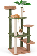 PETSITE 60 inch Cactus Cat Tree Tower, Multi-Level Cat Tower with Sisal Scratching Posts, Sisal Rope, Hanging Ball, Self Groomer and Decorative Faux Plant, Cute Cat Tree for Indoor Cats