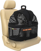 PAWZIDEA Portable Small Dog Crate for Car Travel up to 33lb, Enclosed Dog Car Seat Soft-Sided, Escape-Proof Reversible No-Zip Canopy, Foldable Pet Carrier Seatbelt for Small Medium Puppy & Cats Kennel