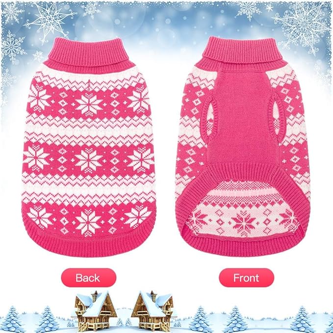 KOOLTAIL Cable Knit Valentines Dog Sweater Turtleneck, Cold Weather Pullover Classic Knitwear, Snowflake Pattern Thick Warm Winter Pet Clothes, Dog Sweater for Small Medium Large Dogs Girl, Pink S