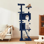 Cat Tree 69.3 inches Cat Tower for Indoor Cats Cat House with Replaceable and Removable Dangling Ball Cat Trees and Towers with Funny Toys, Navy Blue