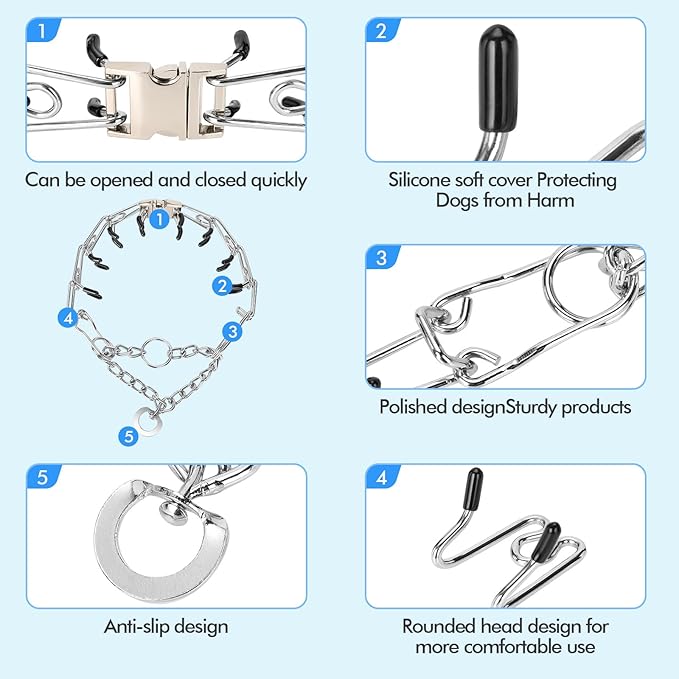 Adjustable Pinch Dog Training Collar Quick Release Buckle with Two Extra Links for Large Dogs