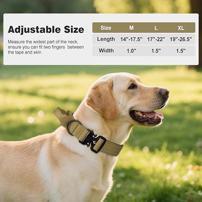 Joytale Tactical Dog Collar for X-Large Dogs with Control Handle, Heavy Duty Military Training Collar for Power Breeds, AirTag Holder Case, Quick Release Metal Buckle, Soft Padded, XL, Khaki