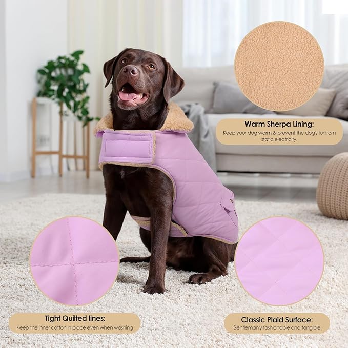 Large Dog Winter Jacket, Pet Warm Windproof Coat Dogs Cold Weather Coats Snow Jacket Pets Clothes, Golden Retriever, Labrador Retriever, Husky, Lilac L