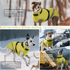 QBLEEV Large Dog Coat, Big Dog Winter Jacket for Large Dogs, XXX-Large Waterproof Cold Weather Snow Vest with Zip & Reflective, Windproof Built-in Harness Warm Fleece Snowsuit Clothes, Green, XXXL