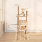 Wood Cat Tree - 54 -Inch Modern MDF Cat Tower for Indoor Cats,Multi-Level Houses for Large Cats with Scratching Posts, Brown