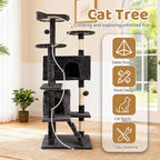BestOffice 54 Inch Cat Tree, Multi-Level Cat Tower with Condo, Perches, Sisal Scratching Posts, Climbing Ladder,Indoor Activity Center Play House for Kittens & Adult Cats, Dark Gray