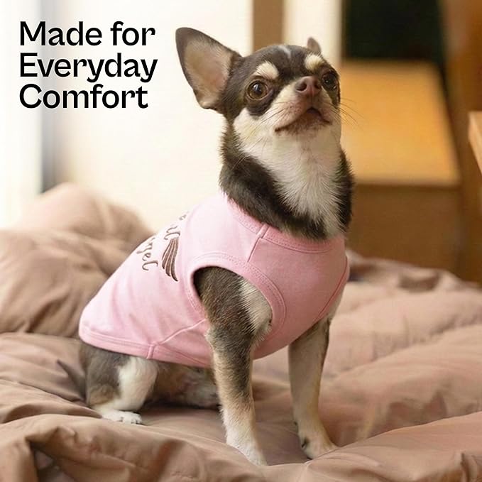 Parisian Pet Dog Shirt – 100% Cotton Lil Angel Shirts for Medium Dogs – Pink Sleeveless Puppy Clothes – Breathable and Soft Girl Dog Clothes - Stretchy Pet Apparel - Summer Tshirts for Dogs