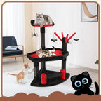 Nobleza Gothic Cat Tree with Coffin Bed, 24.4" Halloween Black Goth Cat Tree Tower for Indoor Cats, Spooky Cat Tree Stand Climber Pole with Hanging Spiders Bats for Kitten, Black Red, Small