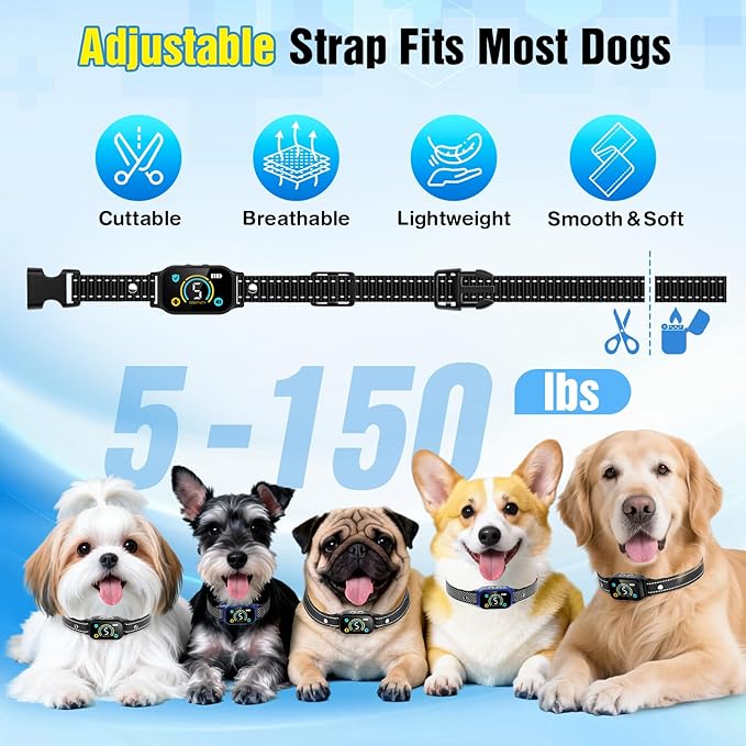 2 Pack Bark Collar, Smart Dog Bark Collar for Large Medium Small Dogs, Rechargeable Ultra-Light Training Collar with Beep Vibration, Anti Barking Device with 5-Level Sensitivity (Blue)