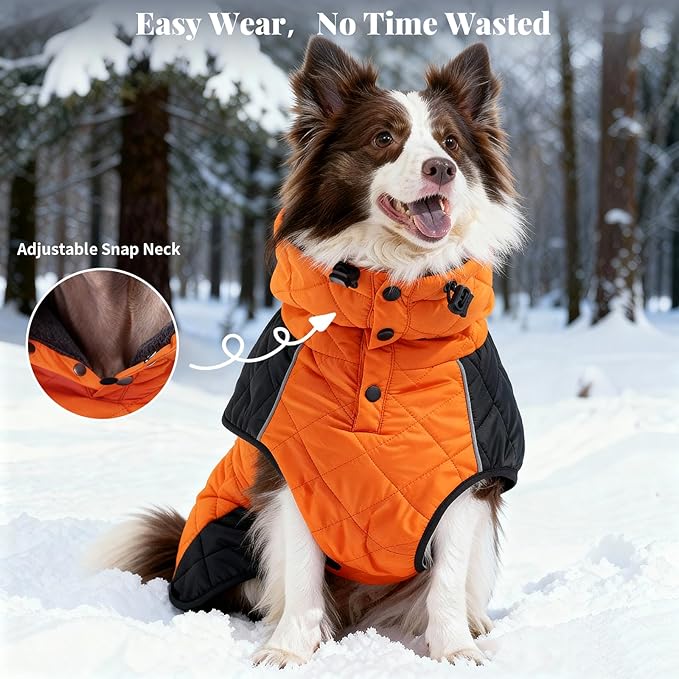 Dog Coat Dogs Jacket Waterproof Reflective Adjustable Dog-Winter Coats for Small/Medium/Large Dogs Dachshund Coat-(Orange, X-Large)
