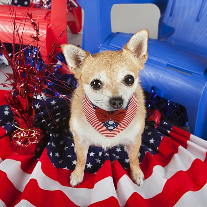 FUAMEY Dog Tuxedo American Flag for Small Dogs,Dog Formal Suit Dogs Attire Pet Bow Tie Puppy Party Costumes Cat Tux Outfits Pets Bandana Cosplay Adjustable Bowties 4th of July Independence Day XS