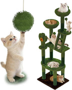 72in Cactus Cat Tree Tower – Transparent Capsule, Sisal Scratching Posts & Plush Perches | Multi-Level Adventure Center for Kittens & Large Cats, Sturdy & Stylish Home Decor (Green)