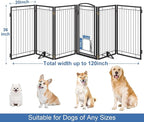 Metal Freestanding Dog Gate with Cat Door for Indoor&Outdoor,120" Extra Wide Foldable Pet Gate,36" Tall Foldable Indoor Dog Fence for Wide Openings Stairs,Deck,Yard,Doorways(6 Panels,Black)