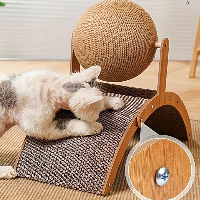 Interactive Cat Scratcher, Cat Scratching Post Design with Arch Bridge Balls-Stylish Cat Scratching Board, Natural Sisal Scratcher Ball, Fun and Engaging Scratching Post for and Exercise
