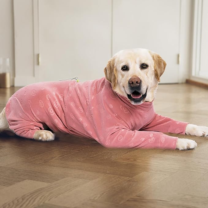 Dog Coats Autumn Winter Jumpsuit for Large Medium Dogs, Warmer Recovery Suit Polar Fleece Dog Bodysuit Lightweight Pajamas Pullover Stretchy Onesie Four-Legged Cold Weather Clothes(7XL, Pink)