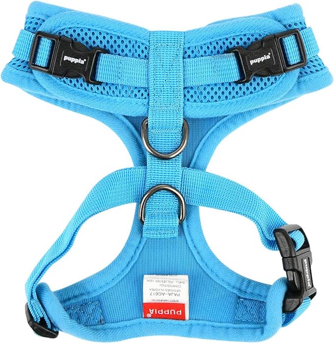 Authentic Puppia RiteFit Harness with Adjustable Neck, Sky Blue, Medium