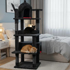 BEWISHOME Heavy Duty Cat Tree, 63 in Large Cat Trees Gothic Cat Tower with Coffin Bed, Cat Houses with Scratching Posts for Large Cats 20 lbs+, Tall cat Condos, Black & Red MMJ96R