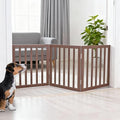 ZJSF Freestanding Indoor Dog Gate for House Foldable Wood Brown Puppy Gate for Doorways Pet Gate for Stairs Extra Wide Pet Fence 24" Height 3 Panels