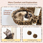 Globlazer Heavy Duty Cat Tree, 74inch Sturdy Cat Tower for Large Cats Adult, Big Cat Tree with 7 Sisal Scratching Posts, 2 Padded Cat Condos, 2 Hanging Baskets, Enlarged Top Perch, S74, Leopard Print