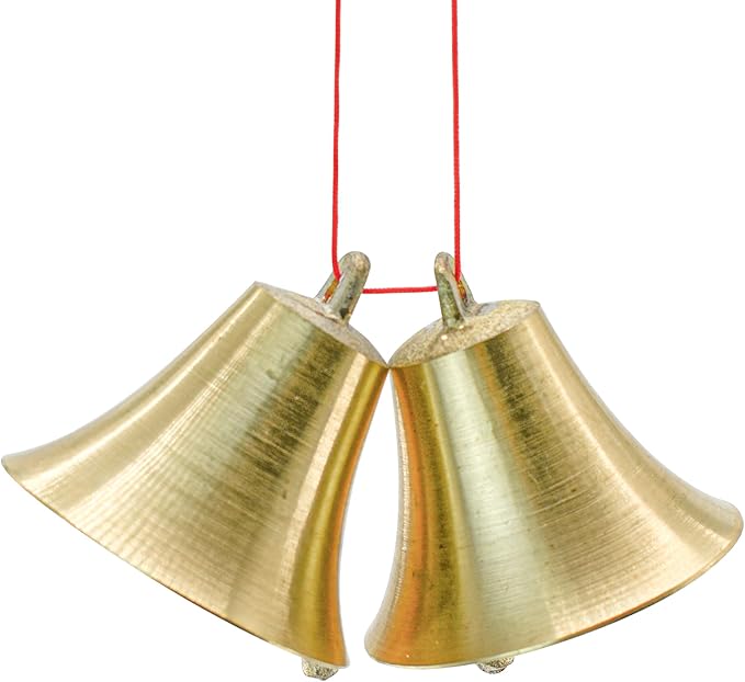 MrMrKura 2 Pieces Vintage Style Brass Hanging Bell Cowbell Door Bell Polished Brass Bells Hanging Rope for DIY Elephant Dog Camel Bells Christmas Bells Garden Christmas Tree Decoration