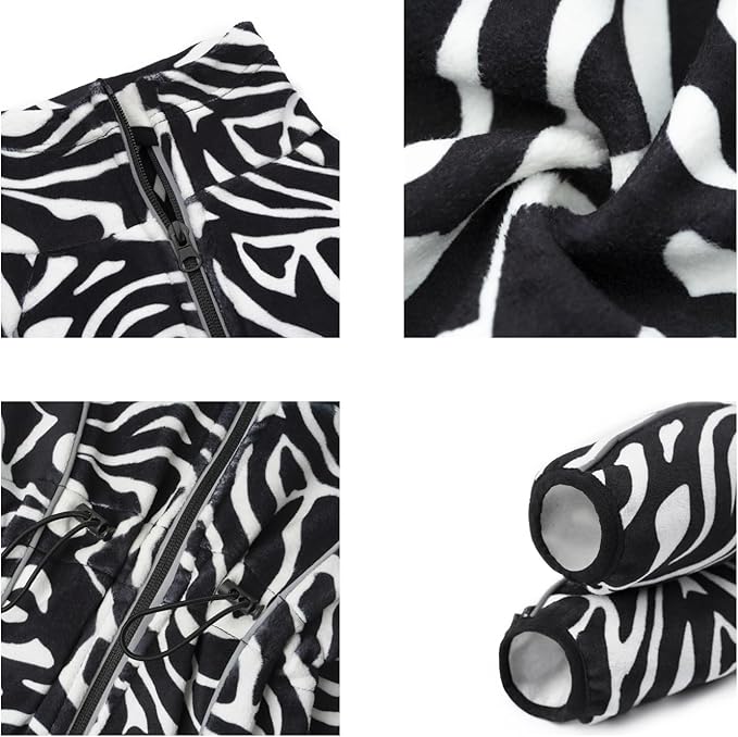 Fleece Dog Coat for Small Medium Dog,Pullover Pajamas Jumpsuit Bodysuit Puppy Coats with Legs, Pet Windproof Warm Cold Weather Jacket Full Body Vest Cozy Snowsuit Outfit Clothes (Zebra Striped, XS)