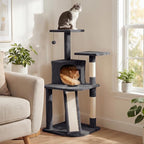 Tangkula Corner Cat Tree, Multi-Level Cat Tower with Top Perches & Cozy Condo, Natural Sisal Scratching Posts & Climbing Ladder, Playful Cat Hole & Hanging Balls, Climbing Play Center (Dark Gray)