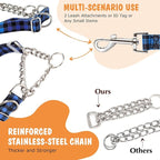 Martingale Dog Collar with Chain, No Pull Slip Cinch Choker Choke Collar Training Escape Proof Heavy Duty Dog Collar for Medium Large Extra Large Pet Dogs,Blue Plaid XL