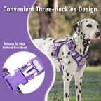 Dog Vest Harness with 2 Patches, No Pull Dog Harness for Walking Training Hiking, Metal D-Rings Easy on/Off Neck Buckle Reflective Strips Soft Padded Handle, Purple