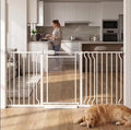 TSAYAWA Triple-Lock Acrylic Extra Wide Baby Gate 57.5"-65.74", Crystal Clear Transparent Pet Gate for Dogs, Heavy Duty Metal Gate for Doorways, Pressure Mount Child Safety Barrier, Auto Close, White