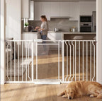 TSAYAWA Triple-Lock Acrylic Extra Wide Baby Gate 57.5"-65.74", Crystal Clear Transparent Pet Gate for Dogs, Heavy Duty Metal Gate for Doorways, Pressure Mount Child Safety Barrier, Auto Close, White