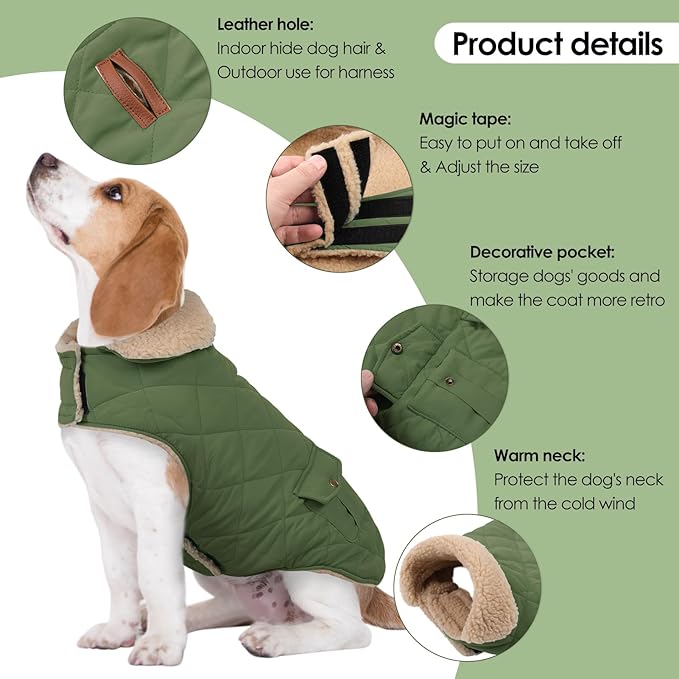 Dog Winter Jacket for Extra-Large Dogs, Pet Windproof Cold Weather Coats, Pets Clothes Snow Jacket, Golden Retriever, Labrador Retriever, Husky, Army Green XL