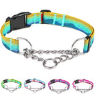 Martingale Dog Collars with Stainless Steel Chain, Reflective No Pull Walking Training Collar with Quick Release Buckle, Adjustable Slip Chain Nylon Dog Collars for Small Medium Large Dogs