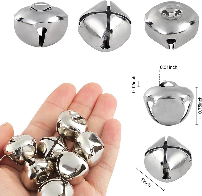 BigOtters 50 Pcs Jingle Bells for Crafting, 1 Inch Craft Bells Bulk for DIY, Home Christmas Decoration, Silver