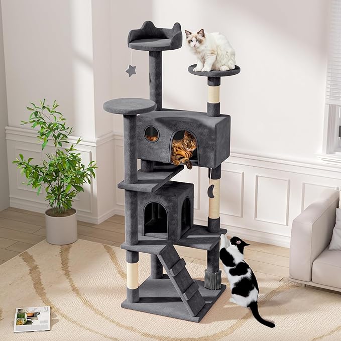 Magshion Cat Tree 77" Cats Tower for Indoor Cats, Multi-Level Cat Condo with Scratching Post, Top Perch, Sisal Board and Dangling Ball, Cat Stand Jumping Platform Kittens Pet Play House (Smoke Grey)