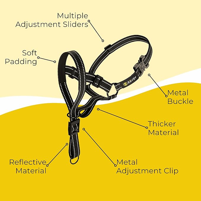 Dog Headcollar With Leash And Safety Strap Stops Heavy Pulling On The Leash Padded Reflective Head Halter For Small Medium Large Dogs Adjustable Head Harness For Training And Walking, (L, Black)