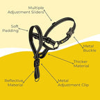 Dog Headcollar With Leash And Safety Strap Stops Heavy Pulling On The Leash Padded Reflective Head Halter For Small Medium Large Dogs Adjustable Head Harness For Training And Walking, (L, Black)