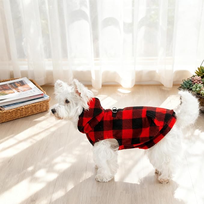 EXPAWLORER Dog Hoodie Fleece Sweater Vest, Plaid Dog Sweatshirt Fall Winter Pet Clothes with Leash Hole, Sleeveless Warm Cozy Puppy Clothing for Cat Small Medium Large Dogs Girl Boy, Checkered XL