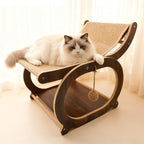 Sisal Cat Scratcher Chair, Elevated Cat Lounge Beds for Indoor Cats, Wooden Pet Hammock Couch for Scratching, Walnut