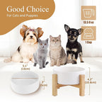 Elevated Ceramic Cat Bowl - Cat Food Bowl with Bamboo Stand - Raised Dog Dish for Puppies - Anti Vomiting, Stress Free - 13.5 oz / 400 ml - White