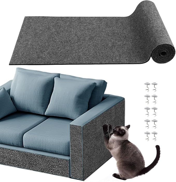 Cat Scratch Furniture Protector for Couch, Wall & Door Guard, Trimmable Self-Adhesive Scratch Pad, DIY Climbing Mat, Deterrent, Scratching Post Replacement (78.7''x15.8'', Gray)
