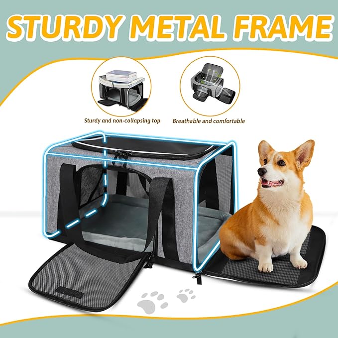 Petskd Pet Carrier 18x13x9.5 Southwest Airline Approved,Pet Travel Carrier Bag for Small Cats and Dogs, Soft Dog Carrier for 1-15 LBS Pets,Dog Cat Carrier with Safety Lock Zipper (Grey)