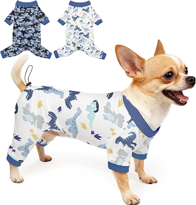 Glittme 2PACK Dog Pajamas Soft Dogs Clothes for Small Medium Dogs Elastic Cats Apparel Breathable Dog Pjs for Puppy