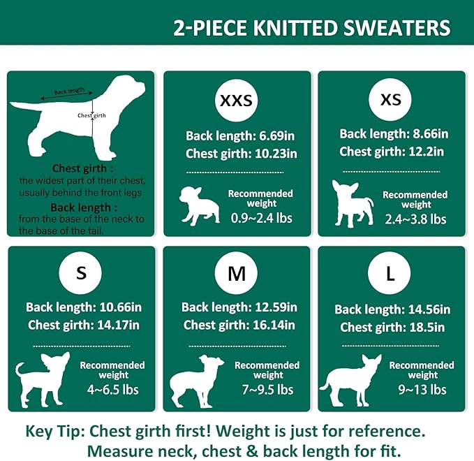 2 Pieces XXS Dog Sweater Teacup Dog Clothes Turtleneck Dog Sweater Winter Dog Clothes for Small Dogs Boy Girl, Warm Pet Coat Puppy Outfits Cat Sweater Chihuahua Yorkie Sweater, Green + Purple