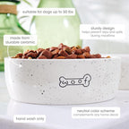 Pearhead Ceramic Dog Bowl – “Woof” Speckled Pet Food & Water Dish, Durable Stoneware, Non-Slip Heavy Base, 20 oz, Medium