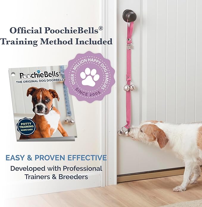 PoochieBells Dog Door Bells for Potty Training, Quick & Easy Puppy Potty Training Method Included, Handcrafted in USA with Loud, Paw-Safe Bells, Blush Pink