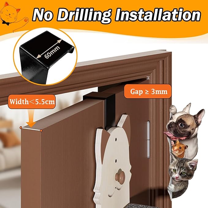 Door Hanging Cat Shelf 4-Levels Cat Tree Climber, No Drilling, Natural Solid Wood Cats Shelves Ladder, 59x15x10inch Pet Jump Shelf(Cat)