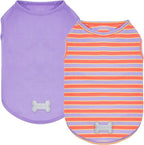 KYEESE 2Pack Dog Shirt, Soft Striped Dogs T Shirts, Lightweight Pet Tank Top, Sleeveless Dog Shirt for Small Dogs, Stretchy Comfortable Pet Vest, Purple+Orange Striped, Large
