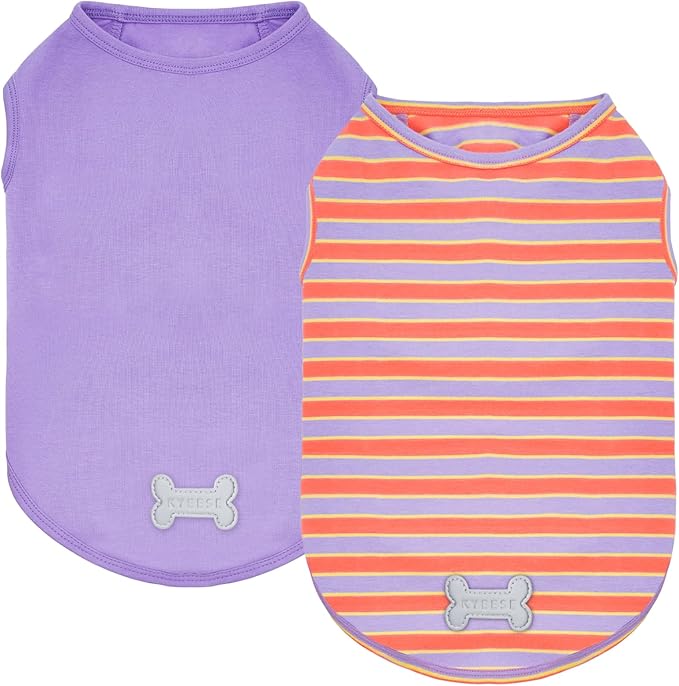 KYEESE 2Pack Dog Shirt, Soft Striped Dogs T Shirts, Lightweight Doggie Tank Top Cat Clothes, Sleeveless Dog Shirt for Small Dogs, Stretchy Pet Vest, Purple+Orange Striped, Small