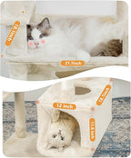 64 Inches Multi-Level Large Cat Tree Tower with Cat House for Indoor Cats/Cozy Perches/Cat Condo/Sisal Scratching Posts/Hammock/Cat Activity Center Play House/Wide Base